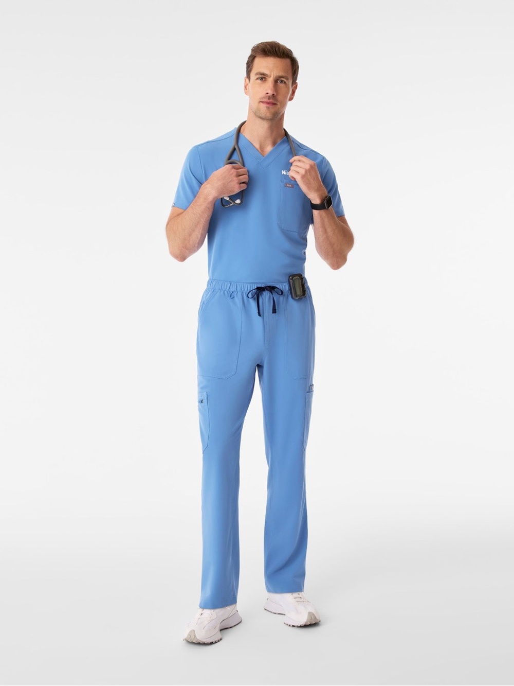 FIGS Men’s Cecil Blue Scrub Set: Leon Scrub Top XL & Cairo Straight Leg Pant XLS - Picture 3 of 16